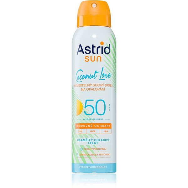 Astrid Astrid Sun Coconut Love охлаждащ невидим слънцезащитен спрей SPF 50 с висока UV защита 150 мл.