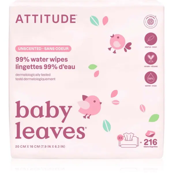 Attitude Attitude Baby Leaves Water Wipes мокри кърпички без парфюм 3x72 бр.