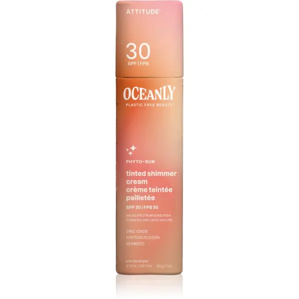 Attitude Attitude Oceanly Plastic Free Beauty тониращ хидратиращ крем с блестящи частици SPF 30 30 гр.