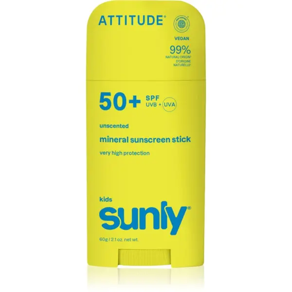 Attitude Attitude Sunly Kids Mineral Sunscreen Stick SPF 50+ минерален защитен крем за лице и тяло в стик за деца 60 гр.