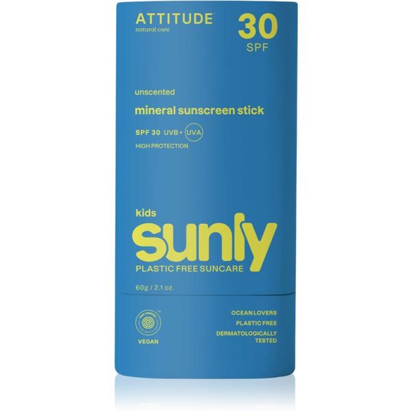 Attitude Attitude Sunly Kids Sunscreen Stick слънцезащитен минерален крем в стик за деца SPF 30 60 гр.
