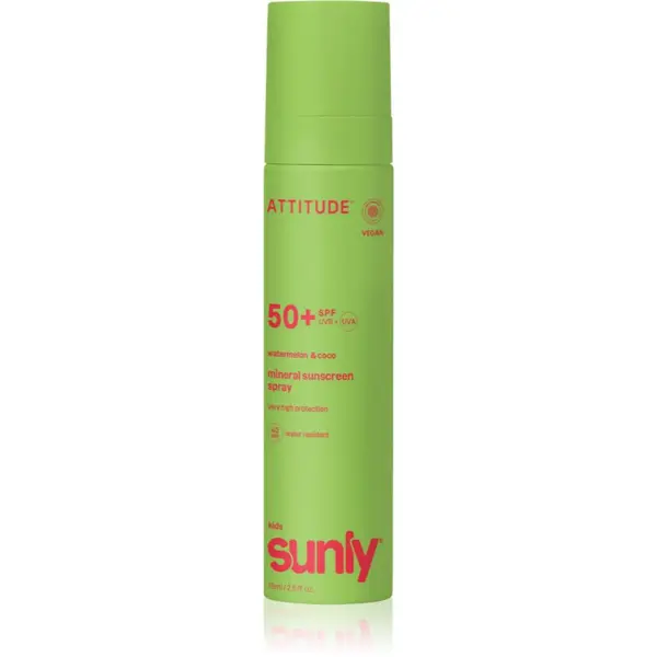 Attitude Attitude Sunly Kids Watermelon & Coco слънцезащитен минерален спрей SPF 50+ за деца 75 мл.
