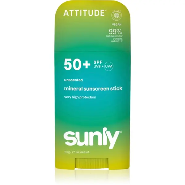 Attitude Attitude Sunly Mineral Sunscreen Stick SPF 50+ минерален защитен крем за лице и тяло в стик без парфюм 60 гр.
