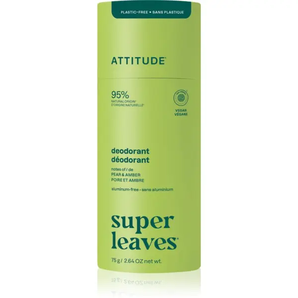 Attitude Attitude Super Leaves Natural Deodorant натурален твърд дезодорант без алуминий Pear & Amber 75 гр.