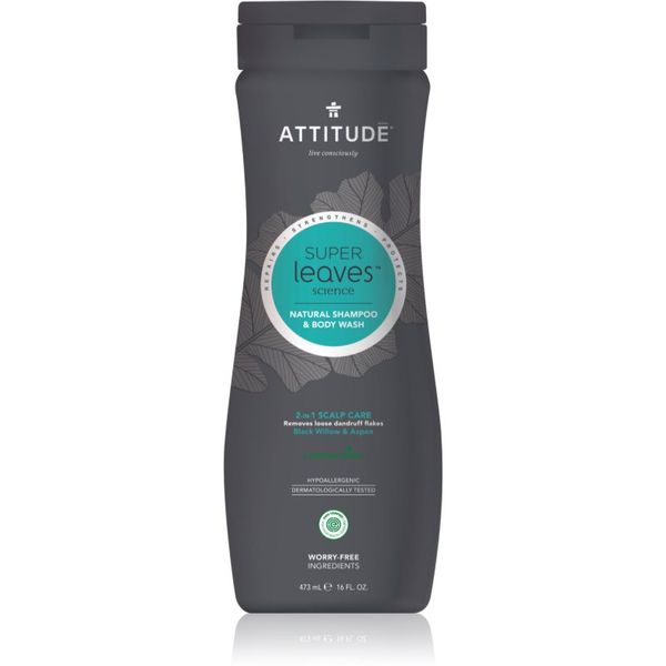 Attitude Attitude Super Leaves Scalp Care Black Willow & Aspen душ гел и шампоан 2 в 1 за мъже 473 мл.