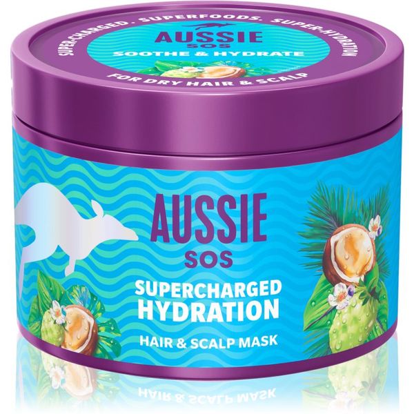 Aussie Aussie SOS Supercharged Hydration успокояваща хидратираща маска за коса и скалп 500 мл.