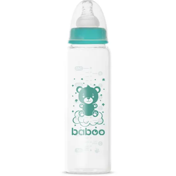 Baboo Baboo Anti-colic Glass Feeding Bottle Narrow Neck стъклено бебешко шише 3m+ 240 мл.