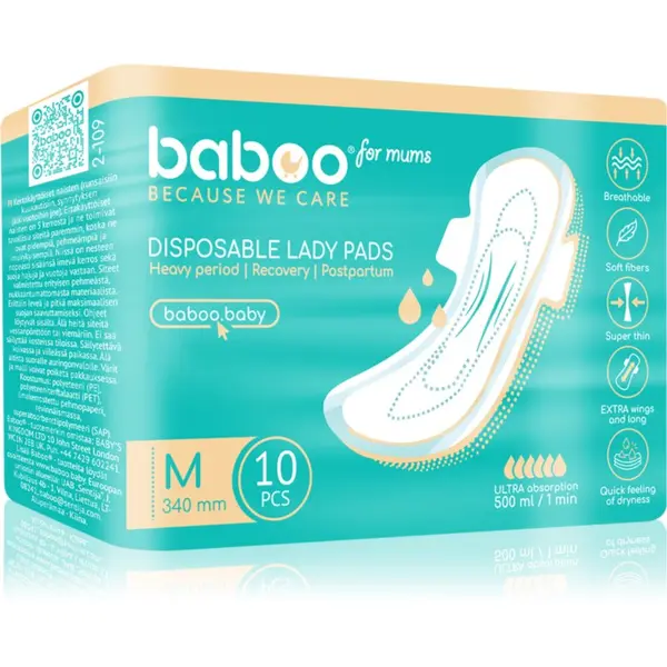 Baboo Baboo Postpartum Maternity Pads дамски превръзки за след раждане еднократни размер М 10 бр.