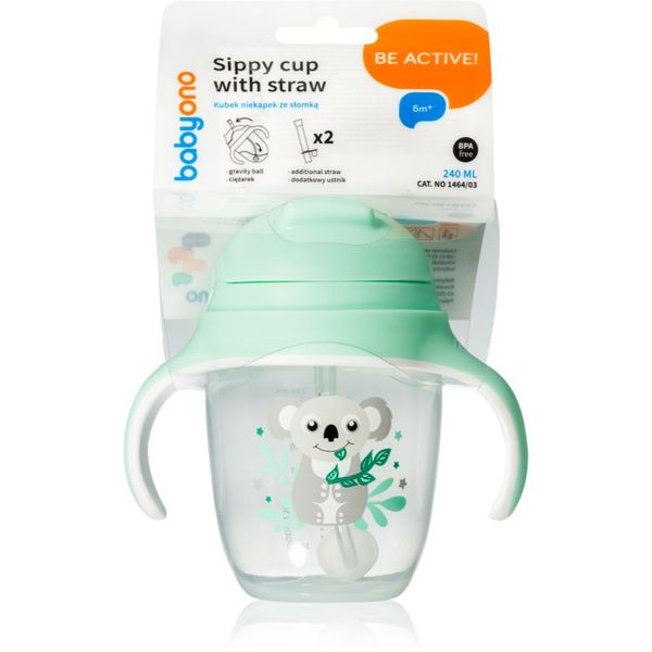 BabyOno BabyOno Be Active Sippy Cup with Weighted Straw преходна чаша със сламка 6 m+ Koala 240 мл.