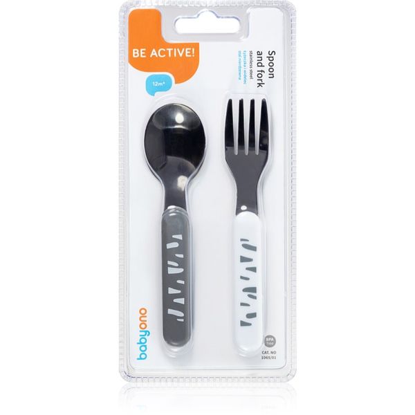 BabyOno BabyOno Be Active Stainless Steel Spoon and Fork прибор Grey-White 12 m+ 2 бр.