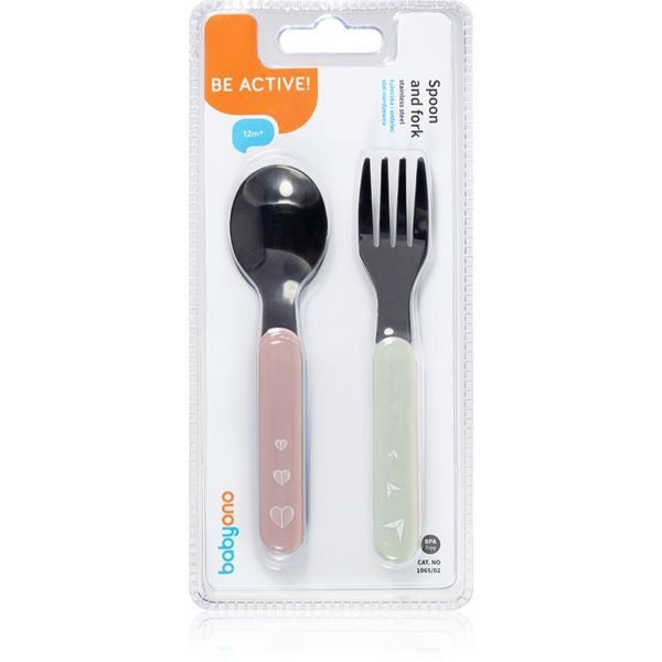 BabyOno BabyOno Be Active Stainless Steel Spoon and Fork прибор Pastel 12 m+ 2 бр.