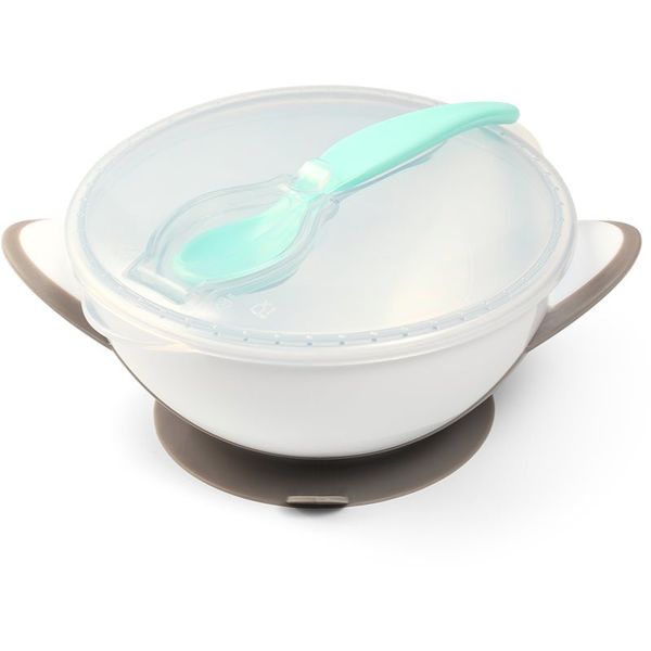 BabyOno BabyOno Be Active Suction Bowl with Spoon комплект за хранене за деца Grey 6 m+ 2 бр.