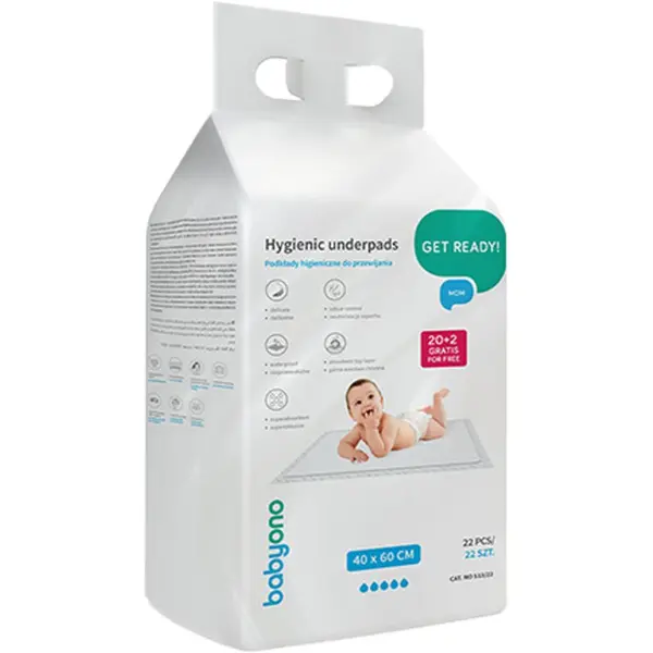BabyOno BabyOno Get Ready Hygienic Underpads еднократни подложки за смяна на пелените 40 x 60 cm 22 бр.