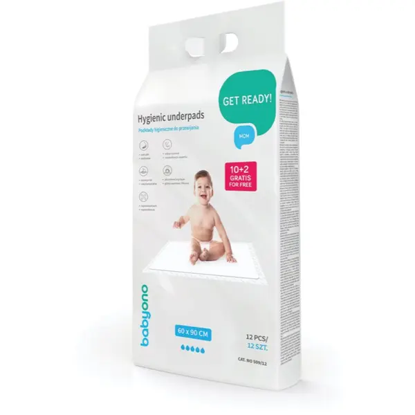 BabyOno BabyOno Get Ready Hygienic Underpads еднократни подложки за смяна на пелените 60x90 cm 12 бр.