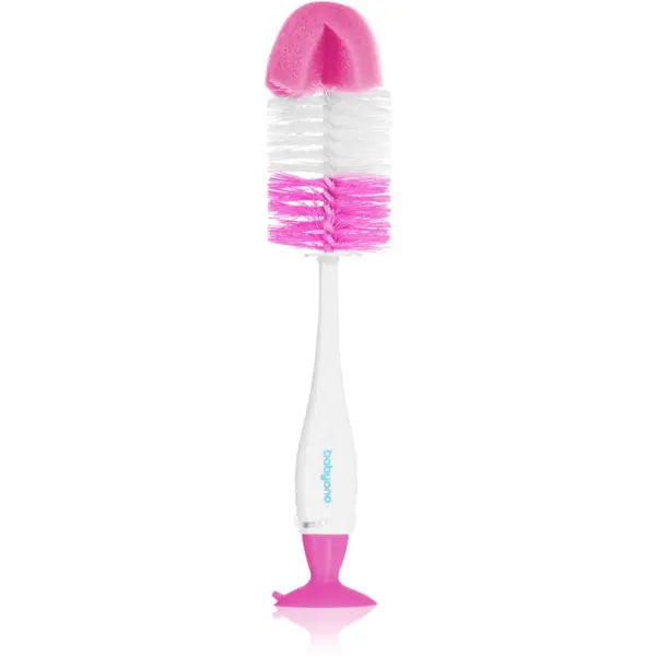 BabyOno BabyOno Take Care Brush for Bottles and Teats четка за почистване 2 в 1 Pink 1 бр.