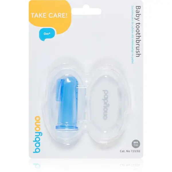 BabyOno BabyOno Take Care First Toothbrush детска четка за зъби за върху пръст с калъфка Blue 1 бр.