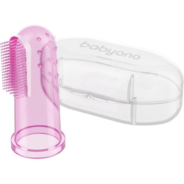 BabyOno BabyOno Take Care First Toothbrush детска четка за зъби за върху пръст с калъфка Pink 1 бр.