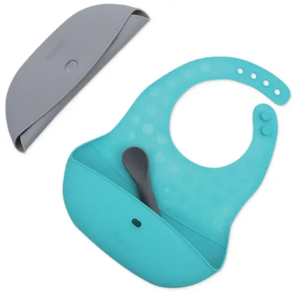 BBLÜV BBLÜV Pöket лигавник с лъжичка Grey/Aqua 2 бр.