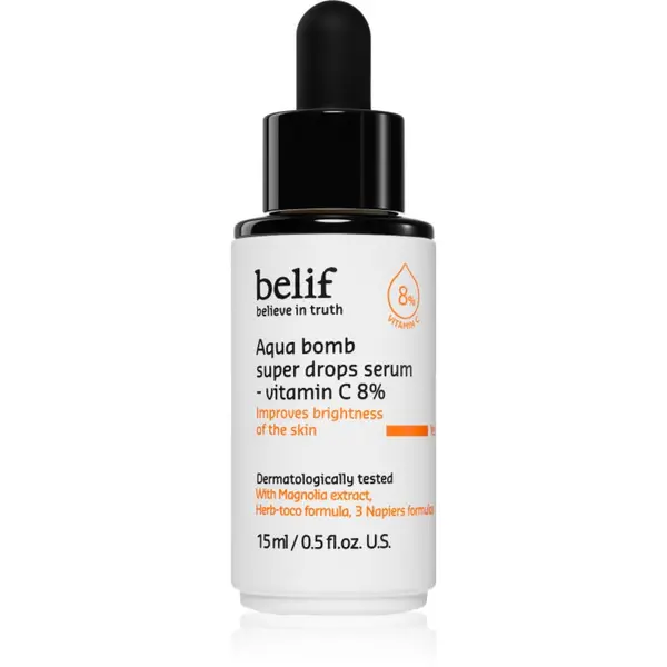 belif belif Aqua Bomb Super Drops Serum Vitamin C 8% озаряващ серум с витамин С с анти-бръчков ефект 15 мл.
