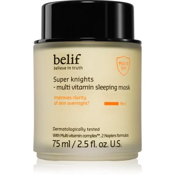 belif belif Super Knights Multi Vitamin Mask интензивна нощна маска за бърза регенерация на суха и дехидратирана кожа за всички типове кожа на лицето 75 мл.