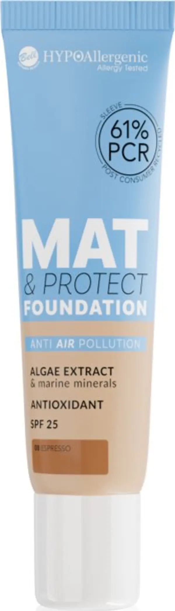 Bell Bell Hypoallergenic Mat & Protect дълготраен матиращ фон дьо тен SPF 25 цвят 08 Espresso 30 гр.