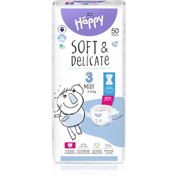 BELLA BELLA Baby Happy Soft&Delicate еднократни пелени с каналчета Midi 5-9 kg 50 бр.