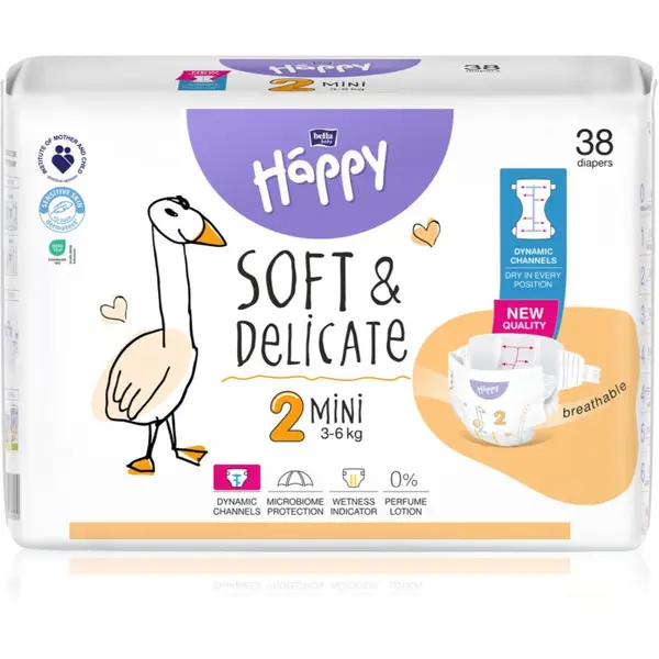 BELLA BELLA Baby Happy Soft&Delicate еднократни пелени с каналчета Mini 3-6 kg 38 бр.