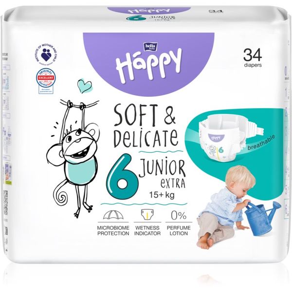 Bella Baby Happy BELLA Baby Happy Soft&Delicate Size 6 Junior Extra еднократни пелени 15+ kg 34 бр.