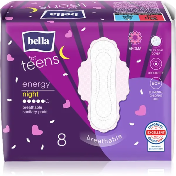 BELLA BELLA For Teens Energy Night санитарни кърпи за нощ 8 бр.