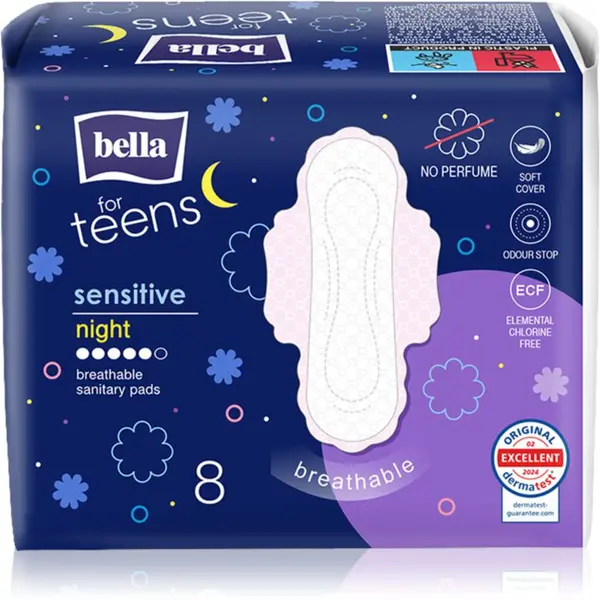 BELLA BELLA For Teens Sensitive Night санитарни кърпи за нощ 8 бр.