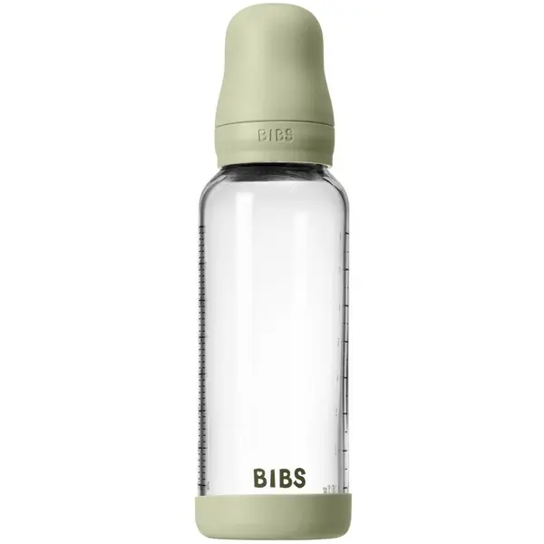 BIBS BIBS Baby Glass Bottle Silicone шише против колики със силиконова приставка за пиене Sage 240 мл.