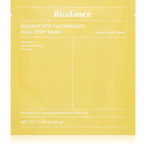 Biodance Biodance Radiant Vita Niacinamide Real Deep Mask озаряваща маска за лице да уеднакви цвета на кожата 1 бр.