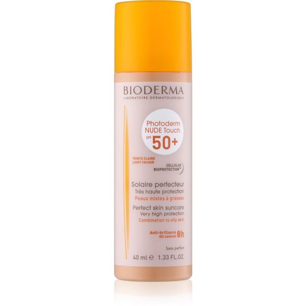 Bioderma Bioderma Photoderm Nude Touch защитен тониращ флуид за смесена към мазна кожа на лицето SPF 50+ цвят Light Colour 40 мл.
