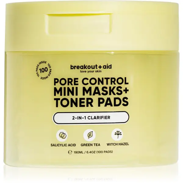 breakout + aid breakout + aid Pore Control Mini Masks + Toner Pads тонизиращи възглавнички със салицилова киселина 100 бр.