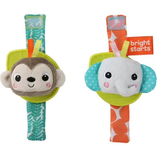 Bright Starts Bright Starts Wrist Pals Toy дрънкалка за ръка с гризалка Monkey & Elephant 0 m+ 2 бр.