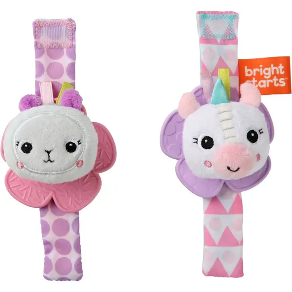 Bright Starts Bright Starts Wrist Pals Toy дрънкалка за ръка с гризалка Unicorn & Llama 0 m+ 2 бр.
