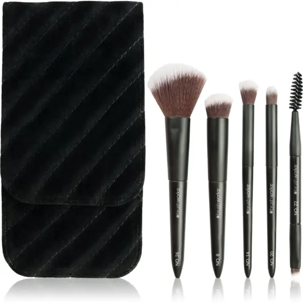 Brushworks Brushworks Mini Travel Face & Eye Brush Set комплект за пътуване с четки и чантичка