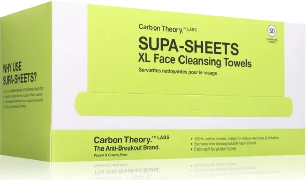 Carbon Theory Carbon Theory Supa-Sheets XL Facial Cleansing Towels кърпички за почистване и премахване на грим 50 бр.