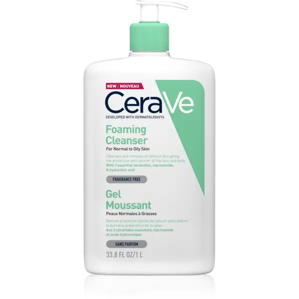 CeraVe CeraVe Cleansers Foaming Cleanser пенлив почистващ гел за нормална към мазна кожа 1000 мл.