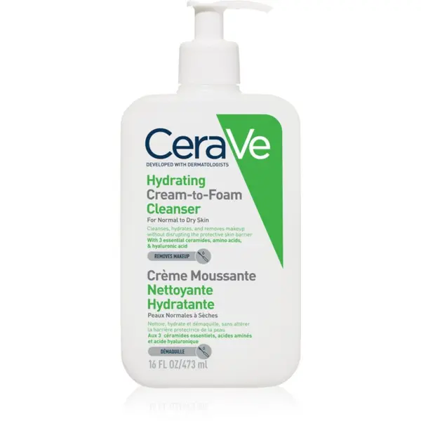 CeraVe CeraVe Cleansers Hydrating Cream-to-Foam Cleanser почистваща крем- пяна за нормална към суха кожа 473 мл.