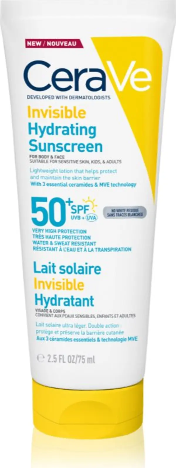 CeraVe CeraVe Invisible Hydrating Sunscreen SPF 50+ крем за тен за лице и тяло SPF 50+ 177 мл.