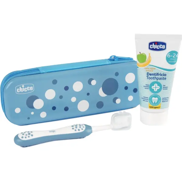 Chicco Chicco Always Smiling Set 6m+ Комплект за дентална грижа с калъфка Light Blue 1 бр.
