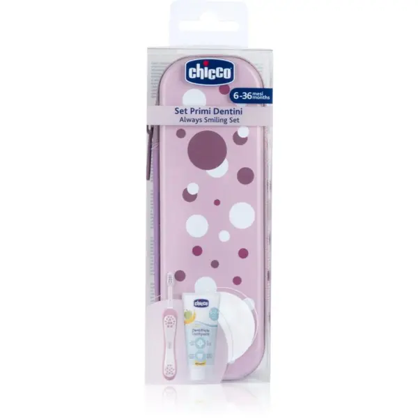 Chicco Chicco Always Smiling Set 6m+ Комплект за дентална грижа с калъфка Lilac