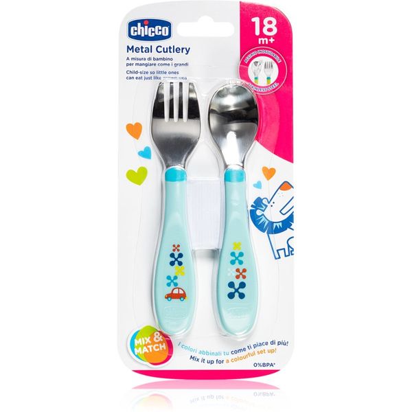 Chicco Chicco Metal Cutlery сет за хранене 18m+ Blue