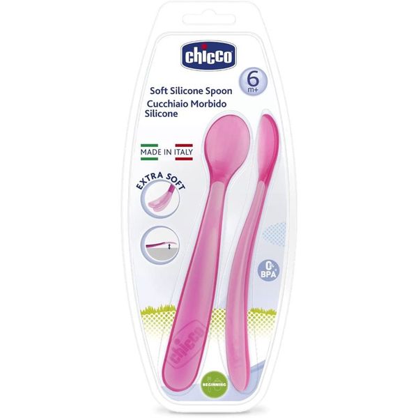 Chicco Chicco Soft Silicone лъжичка 6m+ Pink 2 бр.