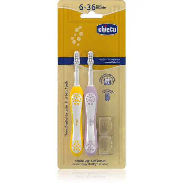 Chicco Chicco Toothbrush Set 6-36m четка за зъби за деца Lilac-Mustard 6-36m 2 бр.