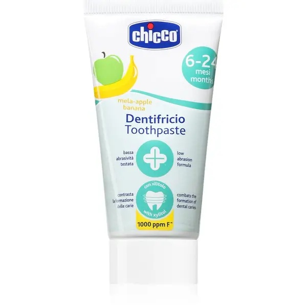 Chicco Chicco Toothpaste 6-24m детска паста за зъби с флуорид Apple-Banana 50 мл.