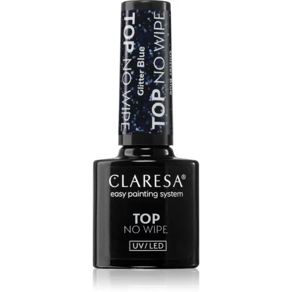 Claresa Claresa UV/LED Top Glitter No Wipe гел топ лак за нокти с блестящи частици цвят Glitter Blue 5 гр.