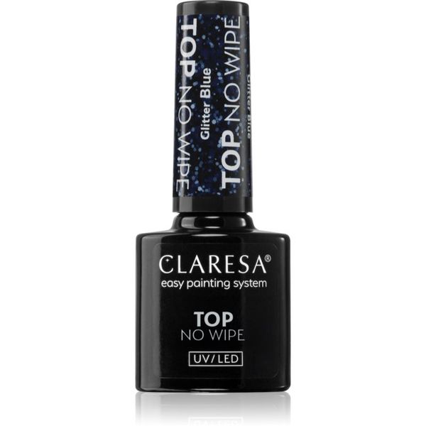 Claresa Claresa UV/LED Top Glitter No Wipe гел топ лак за нокти с блестящи частици цвят Glitter Blue 5 гр.