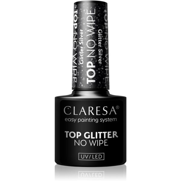 Claresa Claresa UV/LED Top Glitter No Wipe гел топ лак за нокти с блестящи частици цвят Glitter Silver 5 гр.